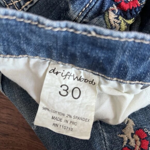 Driftwood Embroidered Jeans Womens 30 Floral Bohemian Distressed Selvage - Picture 4 of 7
